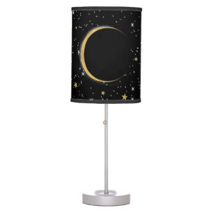 Black & Gold Celestial Moon Magic Lunar Stars Table Lamp