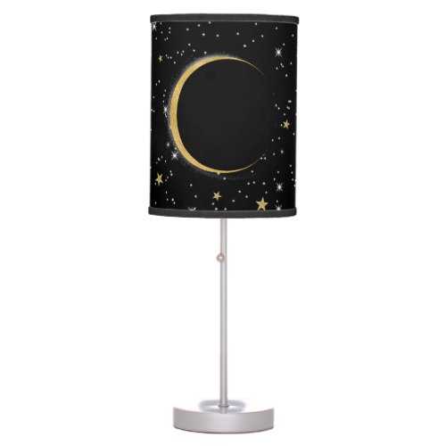 Black  Gold Celestial Moon Magic Lunar Stars Table Lamp