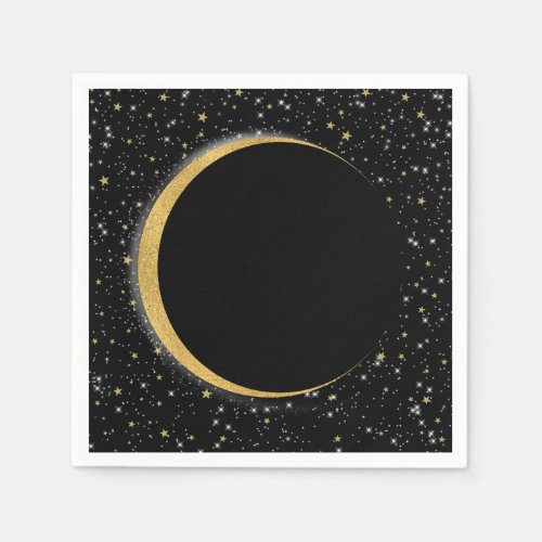 Black  Gold Celestial Moon Stars Lunar Magic Napkins