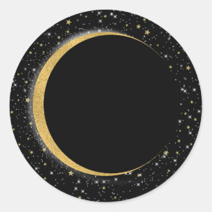 Black & Gold Celestial Moon Stars Lunar Night Classic Round Sticker