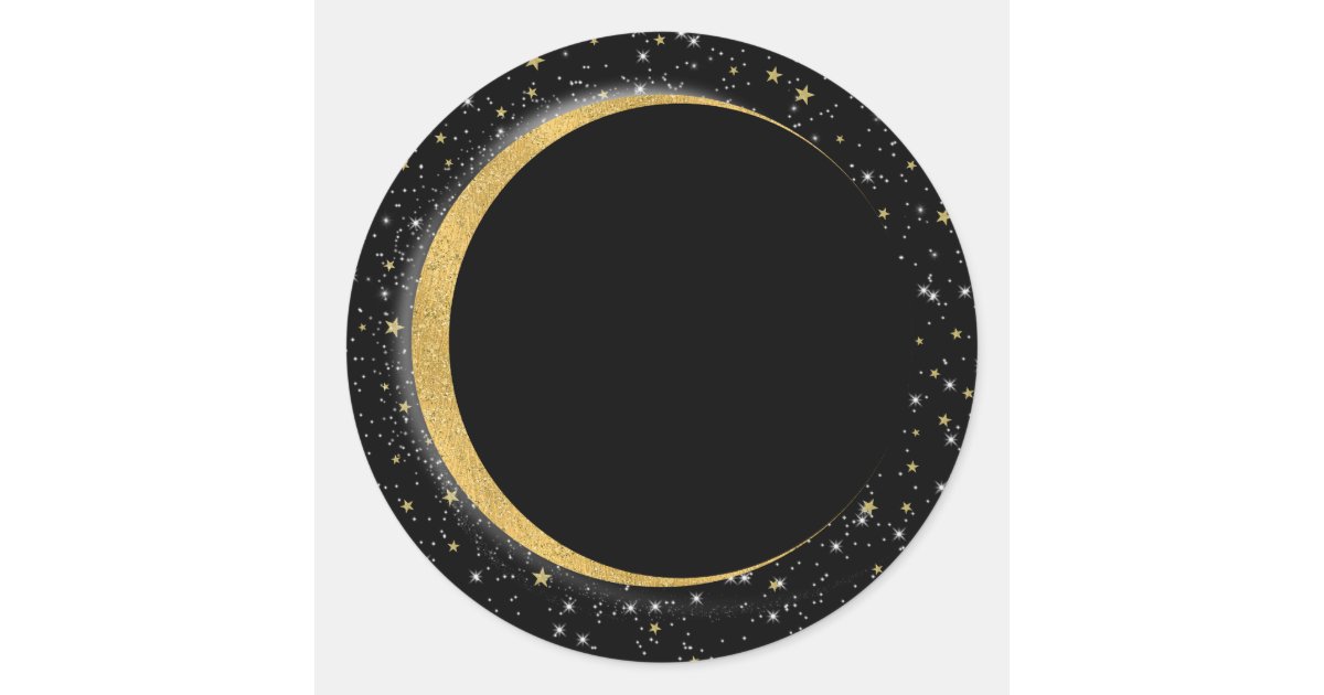 Black & Gold Celestial Moon Stars Lunar Night Classic Round Sticker | Zazzle.com