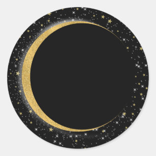 Black & Gold Celestial Moon Stars Lunar Night Classic Round Sticker