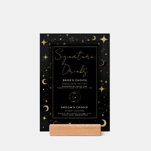 Black & Gold Celestial Moon Stars Signature Drinks Holder (Woodblock)