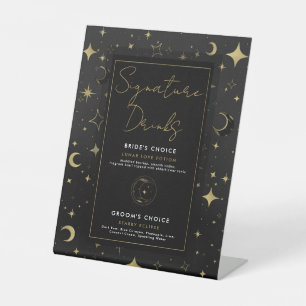 Black Gold Celestial Moon Stars Signature Drinks Pedestal Sign