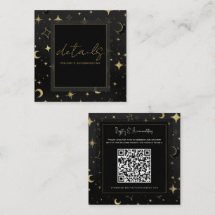Black & Gold Celestial Moon Stars Wedding Details Square Business Card