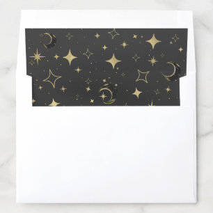 Black & Gold Celestial Moon Stars Wedding Envelope Liner