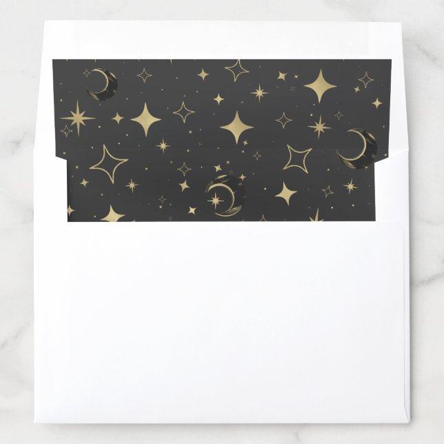 Black & Gold Celestial Moon Stars Wedding Envelope Liner (In Envelope)