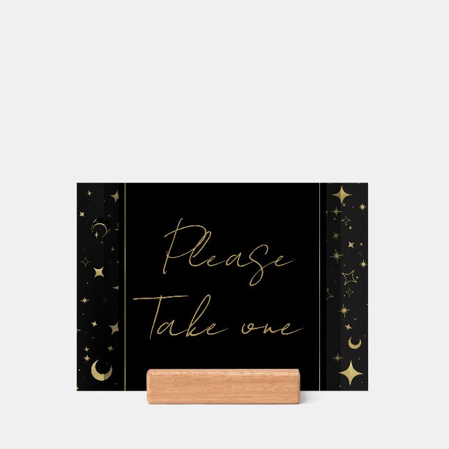 Black & Gold Celestial Moon Stars Wedding Favor Holder (Woodblock)