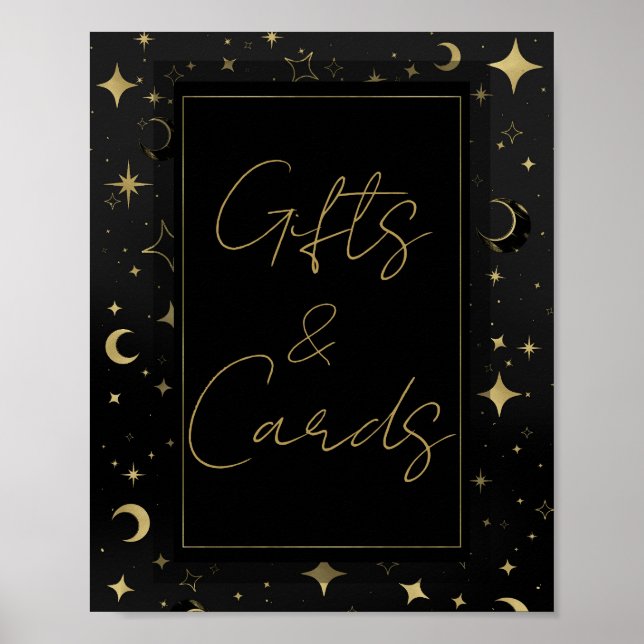 Black & Gold Celestial Moon Stars Wedding  Poster (Front)