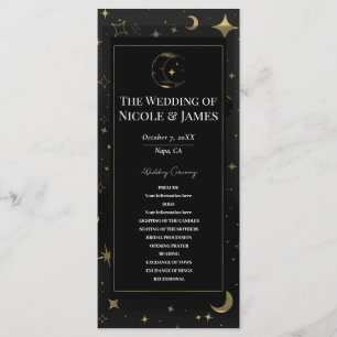 Black & Gold Celestial Moon Stars Wedding Program