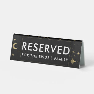 Black Gold Celestial Moon Stars Wedding Reserved Table Tent