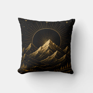 Black Gold Celestial Mountain Throw Pillow