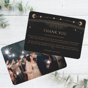 Black Gold Celestial Photo Wedding Thank You Card