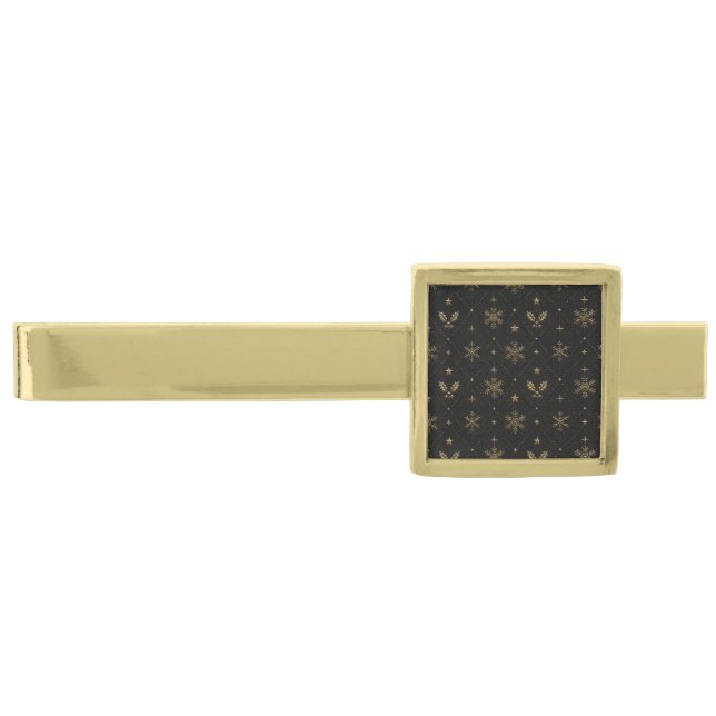 Black & Gold Celestial Snowflake Finish Tie Bar (Front)