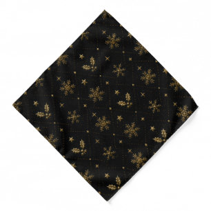 Black & Gold Celestial Snowflake Pocket Square Bandana