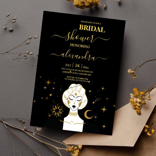Black Gold Celestial Sun Bridal Shower Invitation