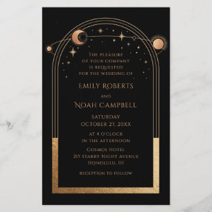 Black Gold Celestial Sun Moon Stars Wedding Flyer