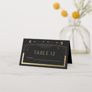 Black Gold Celestial Sun Moon Stars Wedding Place Card