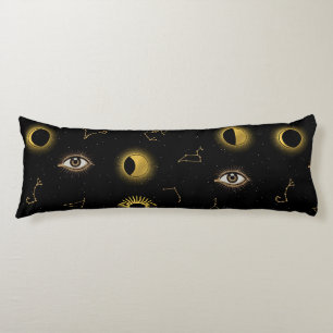Black Gold Celestial Sun & Moon Zodiac Eye Body Pillow