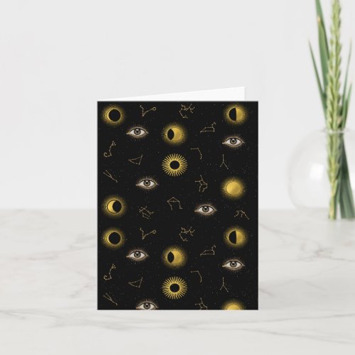 Black Gold Celestial Sun  Moon Zodiac Eye Card