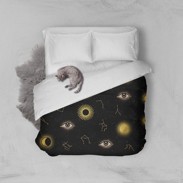 Black Gold Celestial Sun & Moon Zodiac Eye Duvet Cover (Black Gold Celestial Sun & Moon Zodiac Eye Duvet Cover)
