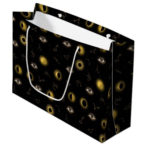 Black Gold Celestial Sun  Moon Zodiac Eye Large Gift Bag