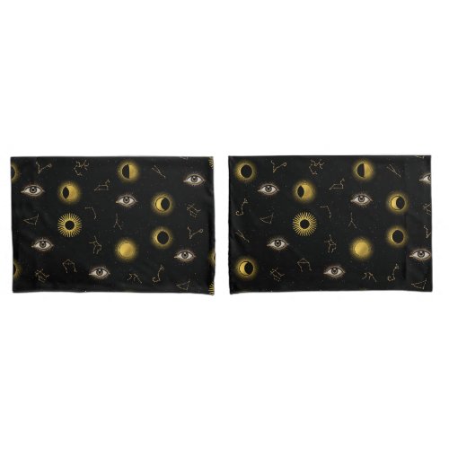 Black Gold Celestial Sun  Moon Zodiac Eye Pillow Case