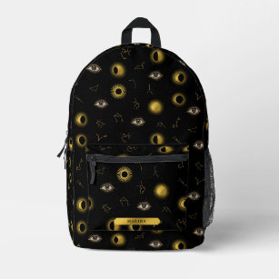 Black Gold Celestial Sun & Moon Zodiac Eye Printed Backpack