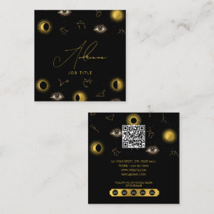 Black Gold Celestial Sun & Moon Zodiac Eye Square Business Card