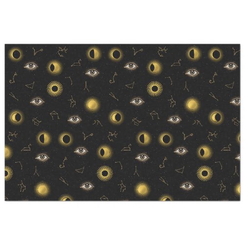 Black Gold Celestial Sun  Moon Zodiac Eye Tissue Paper