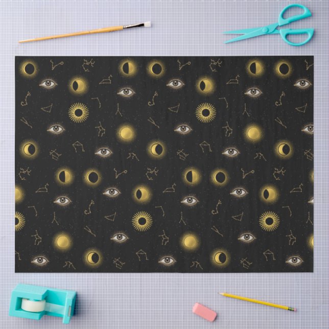 Black Gold Celestial Sun & Moon Zodiac Eye Tissue Paper (Craft)
