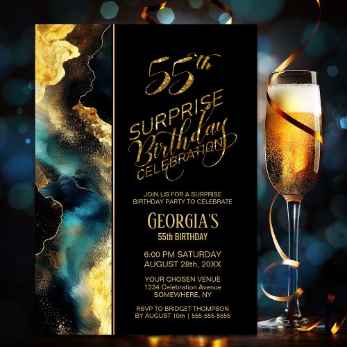 Black Gold Celestial Surprise 55th Birthday Party Invitation