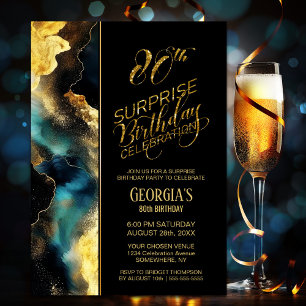 Black Gold Celestial Surprise 80th Birthday Party Invitation