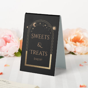 Black Gold Celestial Sweets & Treats Wedding Table Tent