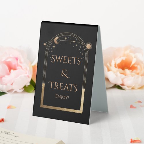 Black Gold Celestial Sweets & Treats Wedding Table Tent
