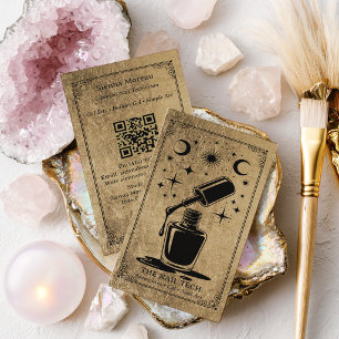 Black Gold Celestial Tarot Nail artist QR Code Business Card