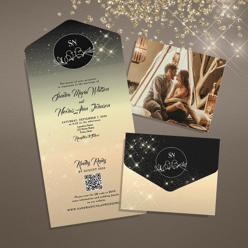 Black Gold Celestial Wedding All In One Invitation