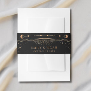 Black Gold Celestial Wedding Names & Date Invitation Belly Band