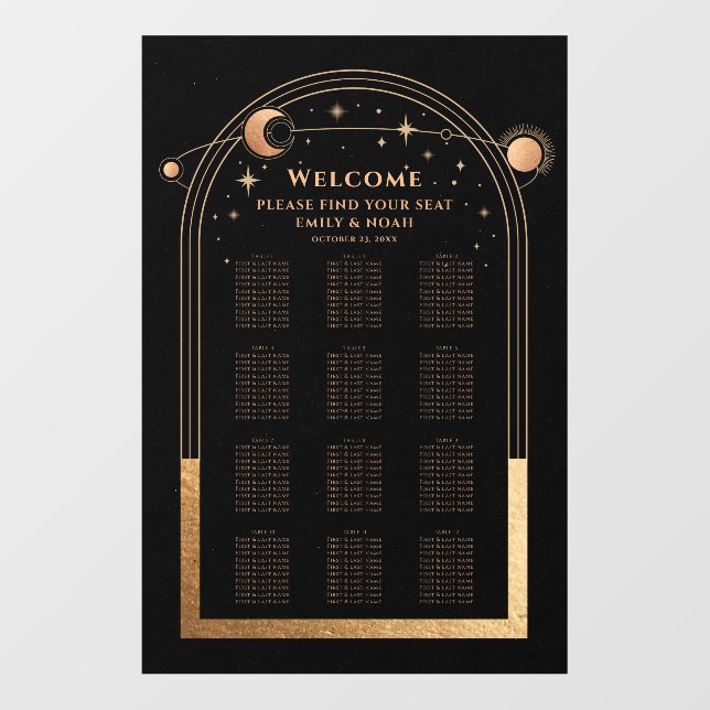 Black Gold Celestial Wedding Seating Chart Wall Decal (Front)
