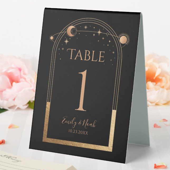 Black Gold Celestial Wedding Table Number Tent (In SItu (Wedding))