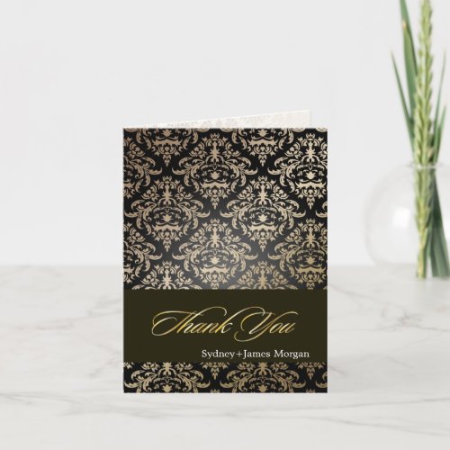 Black Gold Cline Damask Thank YouDIY background Thank You Card