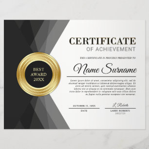 Black & Gold Certificate of Achievement Award