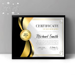 Black & Gold Certificate of Achievement Award<br><div class="desc">This certificate of achievement award template features black,  shiny gold & grey color tones,  clean and modern style,  and a gold border frame. Customize to your liking.</div>