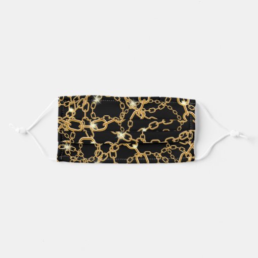 Black gold chain pattern glam adult cloth face mask | Zazzle