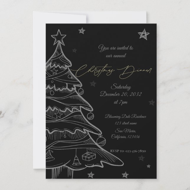 Black Gold Chalkboard Christmas Dinner Invitation (Front)
