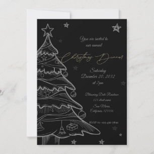Black Gold Chalkboard Christmas Dinner Invitation