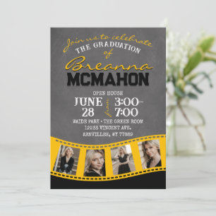 Black & Gold Chalkboard Filmstrip Graduation Invitation