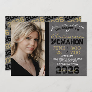 Black & Gold Chalkboard Graduation Invitation
