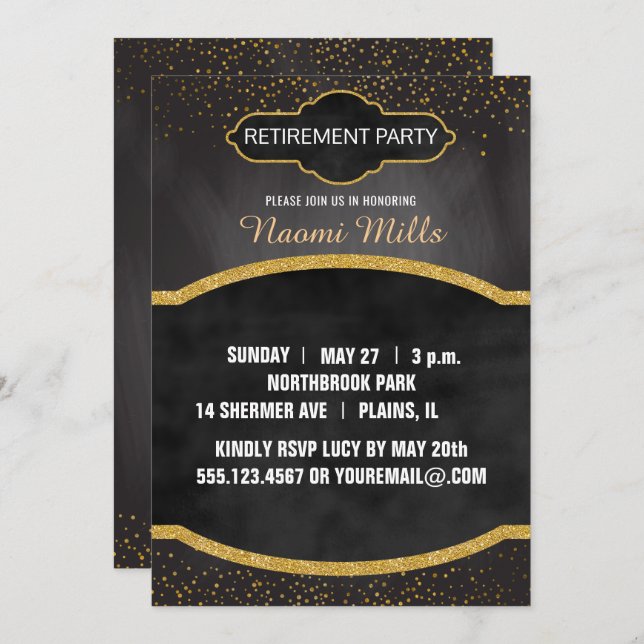 Black Gold Chalkboard Teacher Retirement Party Invitation (Front/Back)