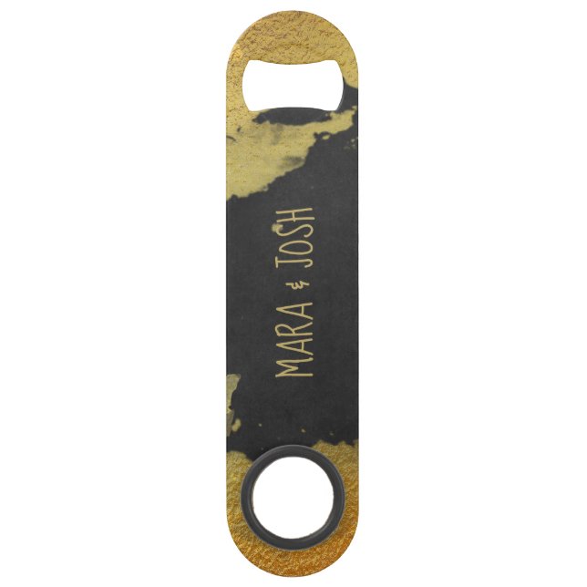 *~* Black Gold Chalkboard Wedding Bartender Bar Key (Front)
